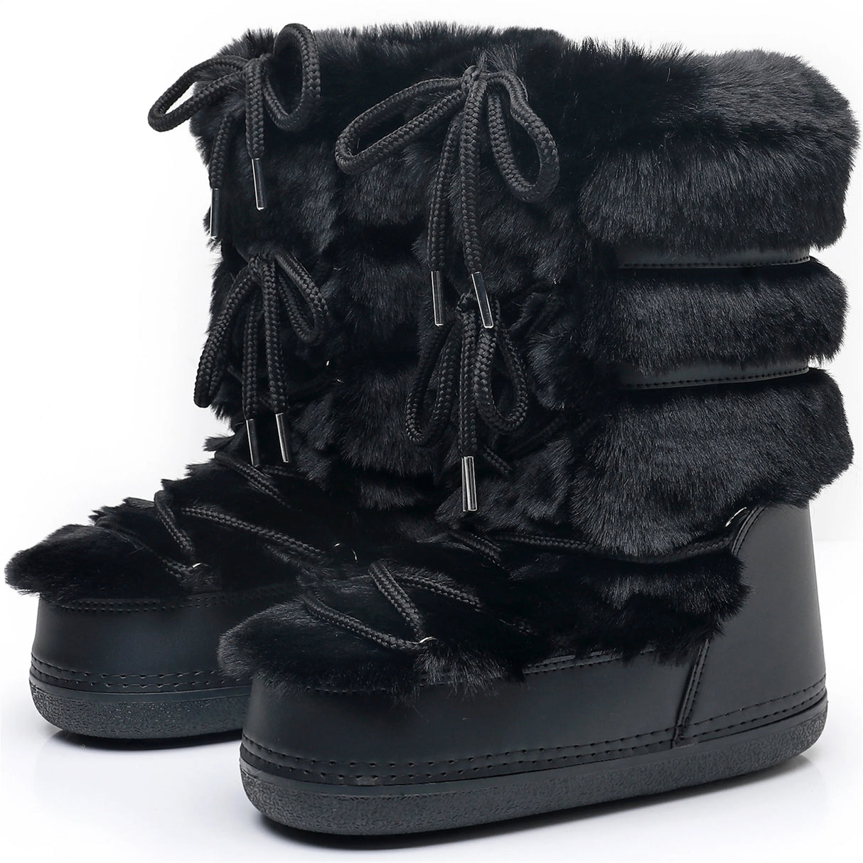 y2k Black Fur Boots for Women Snow Boots 2025 Winter Faux Fur Boots Fluffy Fuzzy Furry Faux Fur Boots Waterproof Mid-calf Boots
