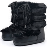 y2k Black Fur Boots for Women Snow Boots 2025 Winter Faux Fur Boots Fluffy Fuzzy Furry Faux Fur Boots Waterproof Mid-calf Boots