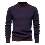 AIOPESON New Design Mens Mock Neck Cotton Pullover Sweaters Autumn Winter Warm Stripped Sweater for Men