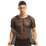 Sexy T-shirts for Men See-Through Mesh Breathable Short Sleeve Clothing Black Fashion Party Nightclub Transparent Man Shirt 2022
