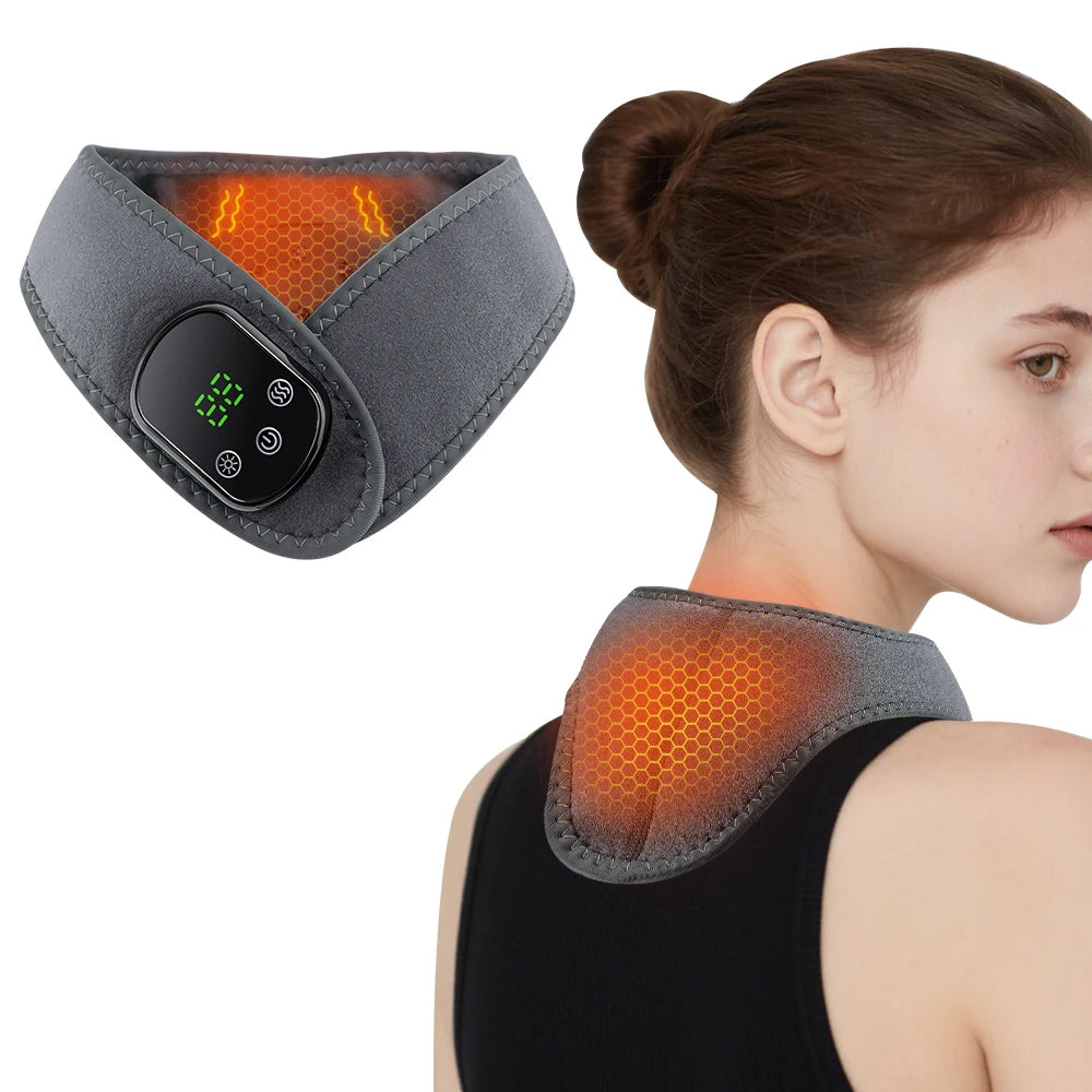 Wireless Neck Heating Pad Vibration Massage Cordless Heated Neck Wrap for Neck & Shoulder Discomfort Relief Electric Thermal Nec