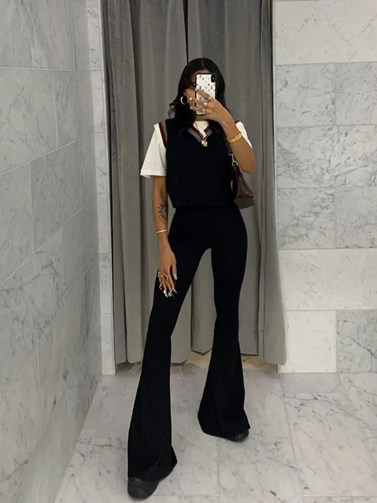 Black Pants For Women Streetwear High Waisted Trousers Slim Y2k Clothes Pantalones Mujer Casual Flare Pants Full Length Capris