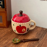 Vintage Mug With Lid And Spoon Apple Shape Ceramic Mug Water Cup Girls Mug Christmas Gift Coffee Mug Couple Milk Breakfast Mug