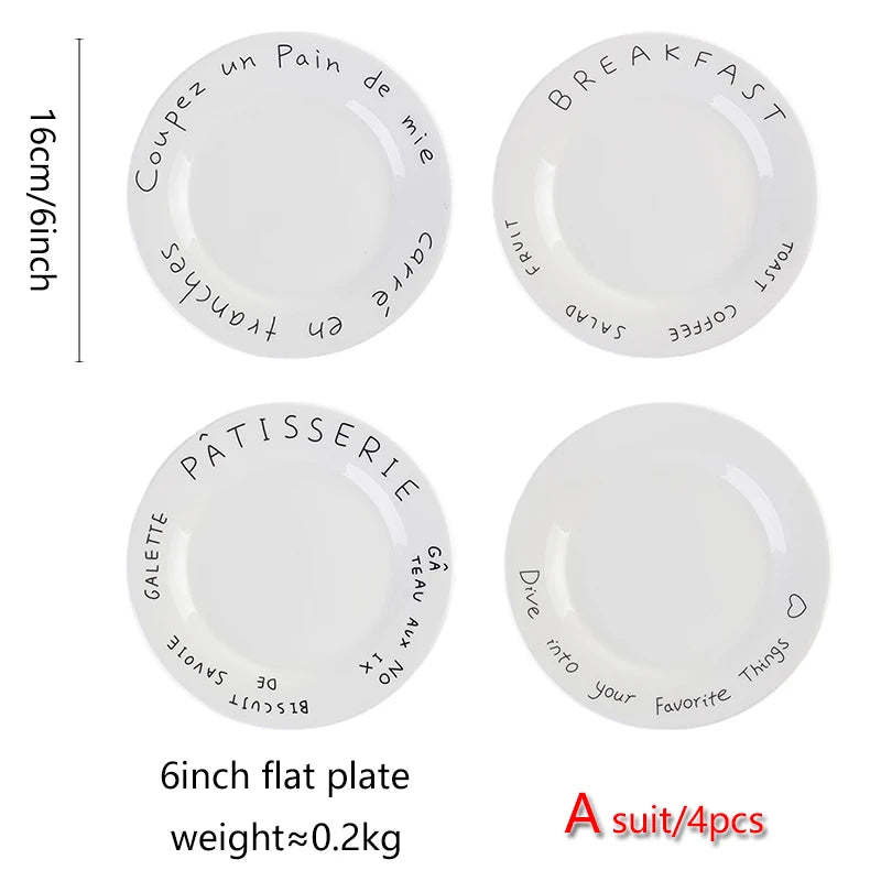 4pcs, ceramic 6-inch breakfast plates, appetizer plates, sandwiches, bread, dessert fruit salad plates, Nordic style ceramics