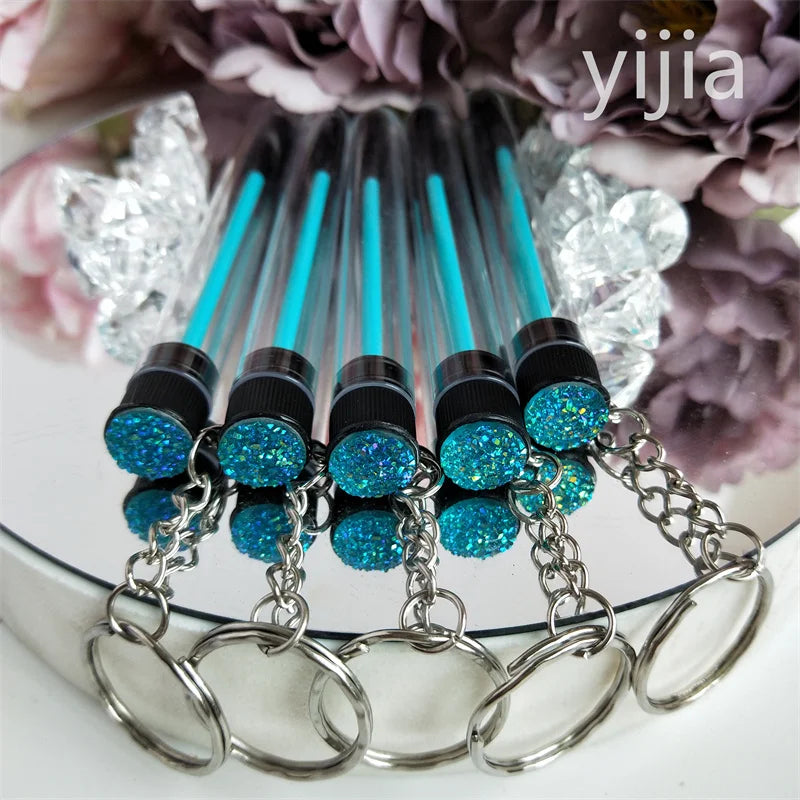 10pcs Disposable Eyelash Brush With Tube Applicator Eyelash Extension Makeup Brush With Keychain Gold Keychain Silver Keychain