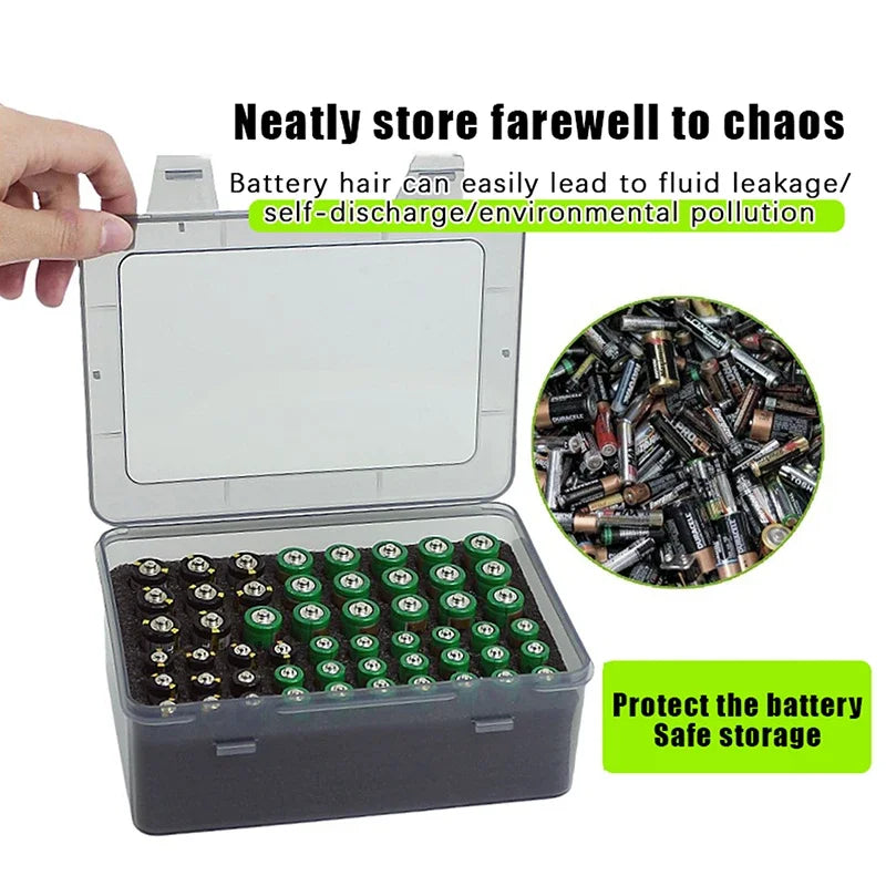 Battery Storage Organizer Holder Holds 54 AA AAA Batteries, Battery Box Case Garage Container,Home Drawer Organization Dispenser