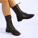 Women's Fall Winter 2025 Thick Leg Lace-Up Mid-Tube Boots