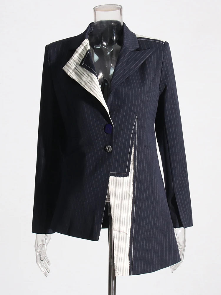 Hit Color Irregular Hem Casual Blazer For Women Notched Long Sleeve Patchwork Button Temperament Blazers Female Fashion New