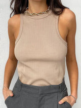 Ribbed Knitted Tops Neck Summer Basic Shirts White Black Casual Sport Vest Off Shoulder Green Women's Tank Top