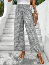 Women's Pants 2025 Summer New Fashion Floral Side Wide Leg Skirt Pants Calça Feminina Pantalon Mujer Pantaloni Lange Hosen
