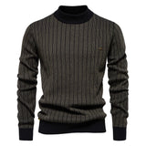 AIOPESON New Design Mens Mock Neck Cotton Pullover Sweaters Autumn Winter Warm Stripped Sweater for Men