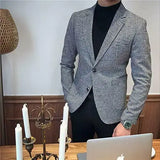 2024 British Style Slim Fit Houndstooth Blazer For Men Fashion Single Breasted Business Office Wedding Dress Suit Jacket