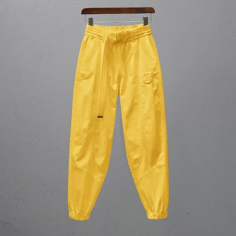 White Pants for Women with Elastic Waistband Loose and Casual Joggers Ankle-Length Leggings with Slimming Effect Harem Pants
