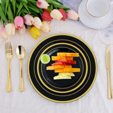 50/25Pieces Black Plastic Plates with Gold Rim-7.5inch Disposable Salad/Dessert Plates Party Plates-Ideal for Weddings& Parties