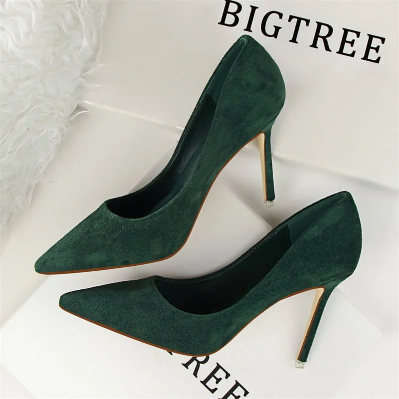 Fashion Simple Suede Shallow Mouth High Heels For Women Shoes Casual Pointed Toe Slimming Stiletto professional Single Shoes