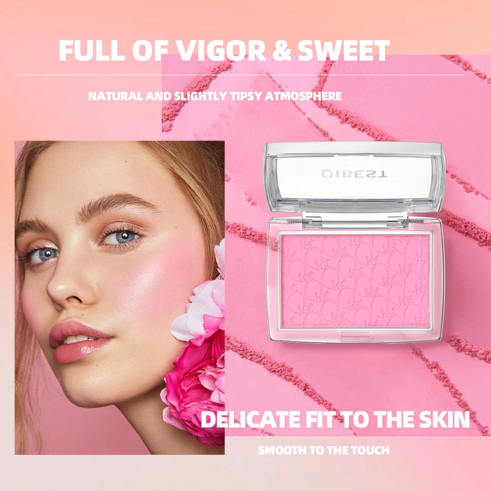 QIBEST New Embossed Blush Peach Pink Orange Tint Makeup Blush Palette Cheek Contour Rouge Long-lasting Face Brightens Blusher