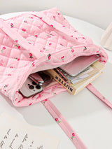 1pcs Fashion Bow and Rose Floral Tote Bag, Cute High-end Girls Casual Fashion Tote Bag, Large Capacity Women Suede Tote Bag, Cut