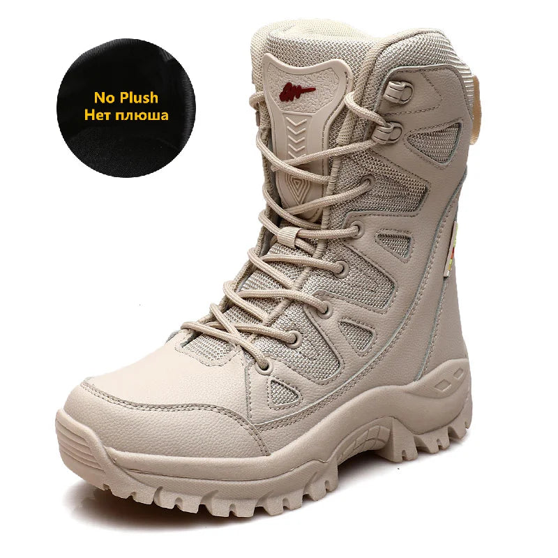 New Warm Plush Snow Boots Lace Up High Top Men's Boots Waterproof Winter Outdoor Boots Anti-Slip Army Work Boots Desert Boots