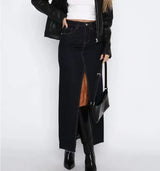 New Women's High Waisted Slit Denim Skirt Fashion Long Half Skirts for Women