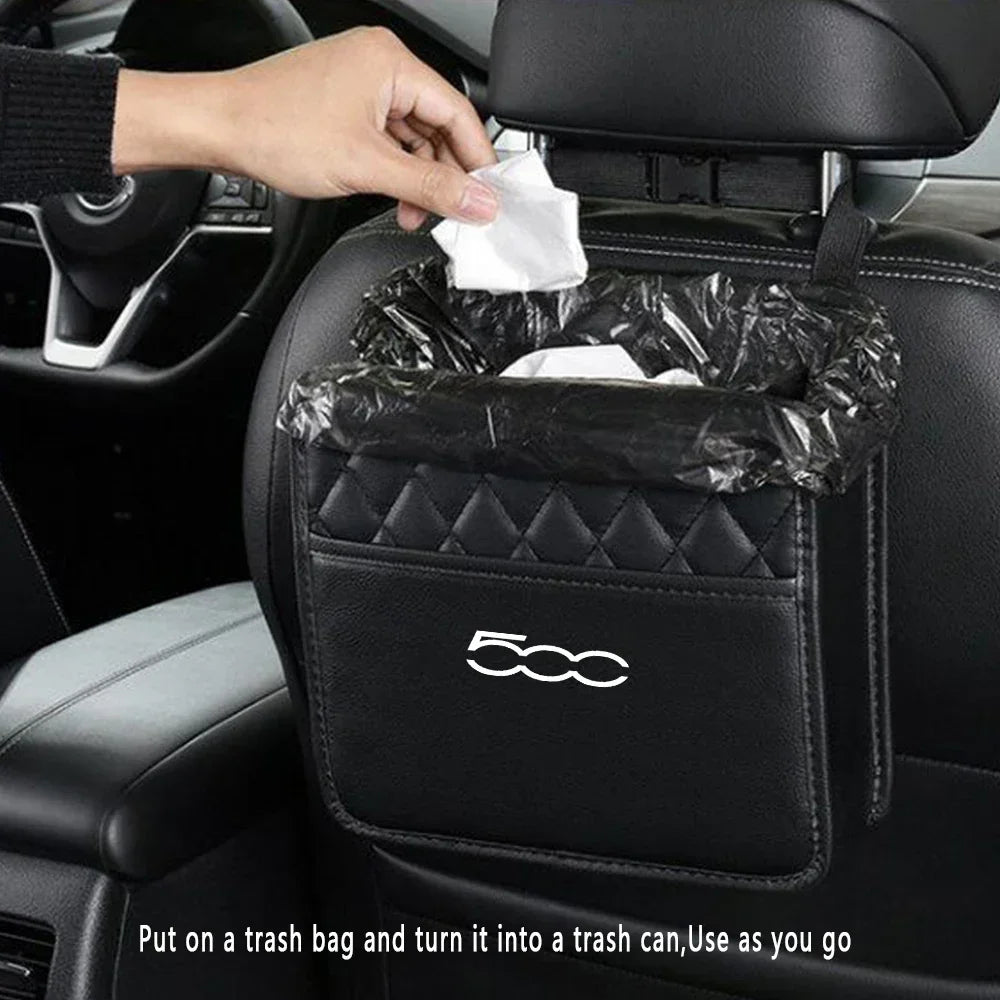 Car Back Seat Storage Bag  Hanging Bag Box Paper Towel Phone Storage Trash Can for Fiat 500 Car interior Accessories