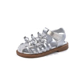Girls Sandals Simple Sweet Bows 2025 Summer New Kids Beach Shoes Shiny Sequins Children Princess Shoes Ins Trendy Elegant Soft