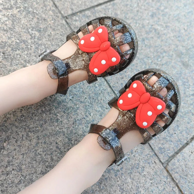 Childre Shoes Girls Summer Sandals Transparent Polka Dot Stereo Bow Pattern Sandals Baby Princess Sandals Kids Casual Sandals