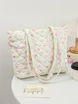 1pcs Fashion Bow and Rose Floral Tote Bag, Cute High-end Girls Casual Fashion Tote Bag, Large Capacity Women Suede Tote Bag, Cut
