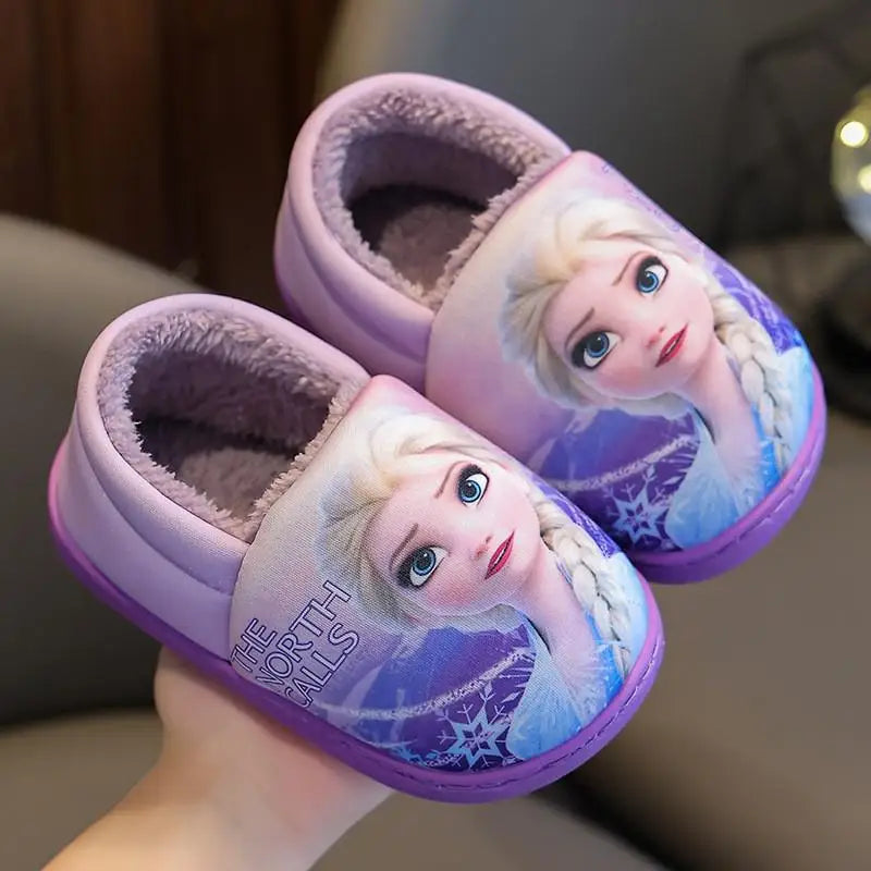 Autumn Winter Indoor Warm Kids Shoes Printed Elsa Princess Girls Cotton Slippers Cute Fashion Baby Children's Cottonslipper