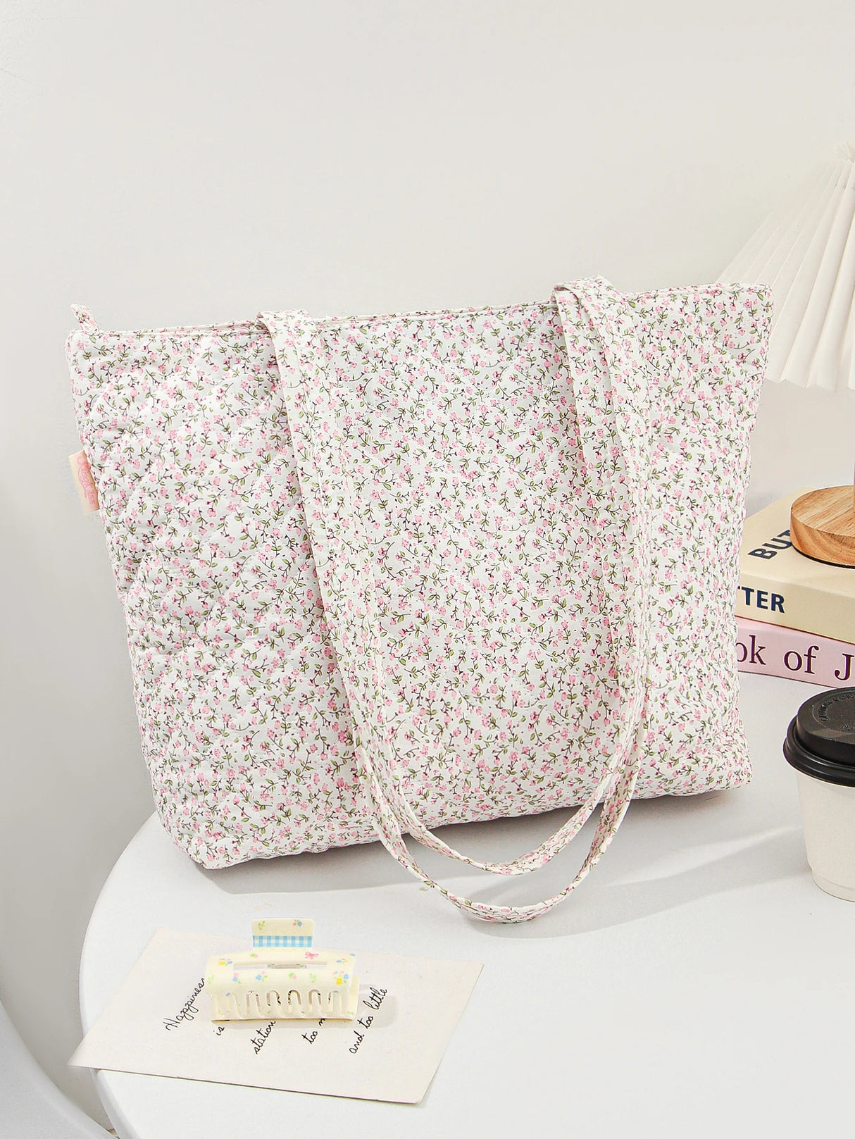 1pcs Fashion Bow and Rose Floral Tote Bag, Cute High-end Girls Casual Fashion Tote Bag, Large Capacity Women Suede Tote Bag, Cut