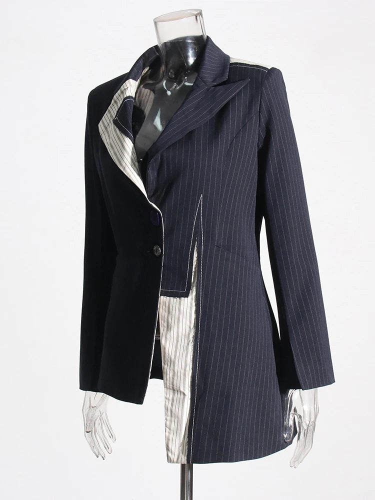 Hit Color Irregular Hem Casual Blazer For Women Notched Long Sleeve Patchwork Button Temperament Blazers Female Fashion New