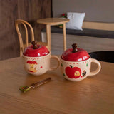 Vintage Mug With Lid And Spoon Apple Shape Ceramic Mug Water Cup Girls Mug Christmas Gift Coffee Mug Couple Milk Breakfast Mug