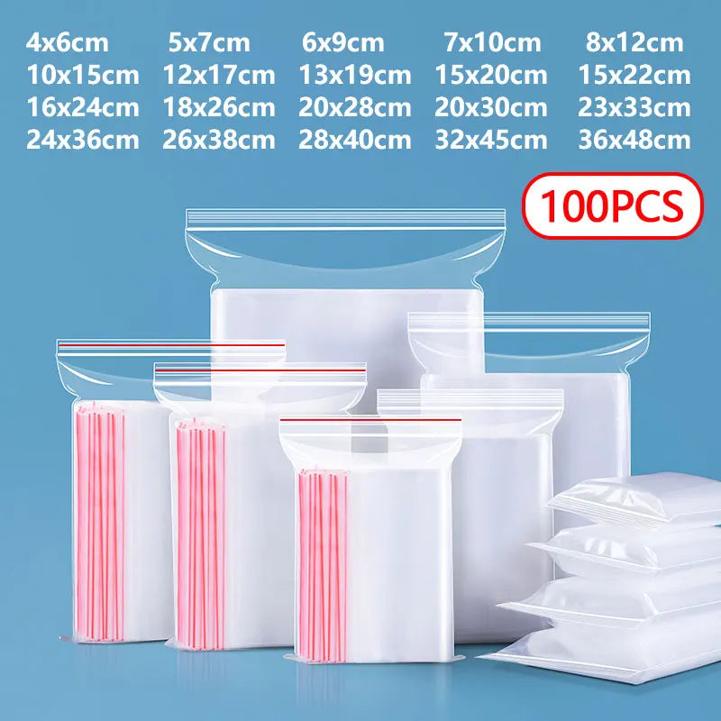 100Pcs/lot Small ZipLock Plastic Bags Transparent Bag Reclosable Vacuum Storage Bag Clear Bags Zipper Food Storage zip Bags ﻿