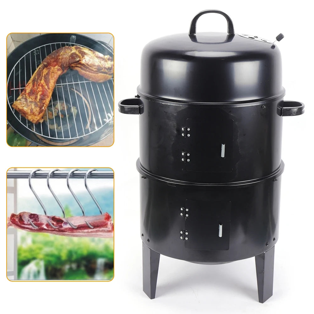 3-in-1 BBQ Grill – Smoker, Griller, Braiser with Large Capacity and Adjustable Wind Power