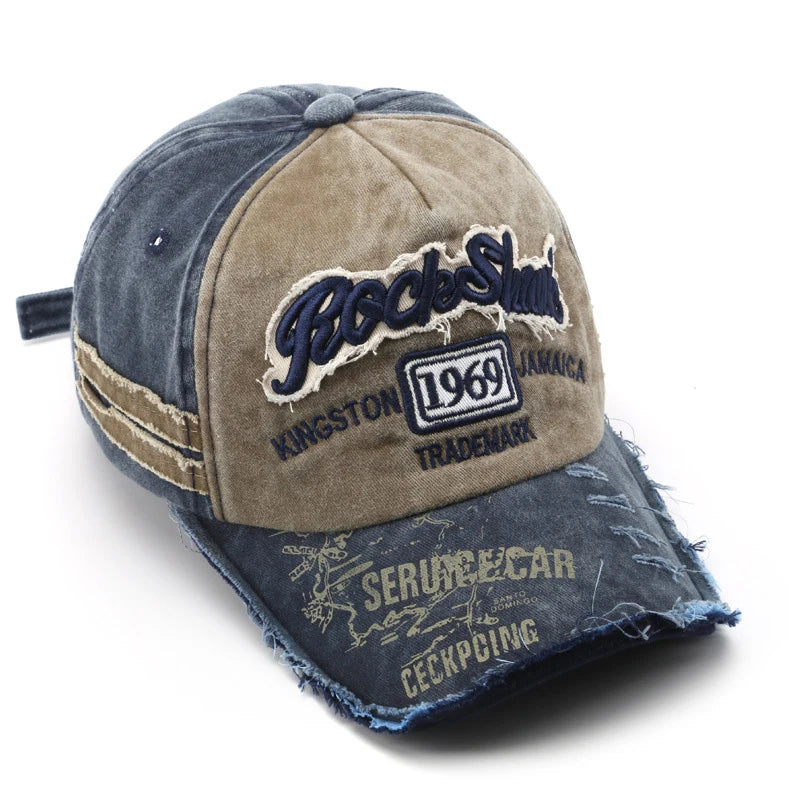 1969 vintage washed vintage letter embroidered perforated duckbill cap for men and women sun shading baseball cap