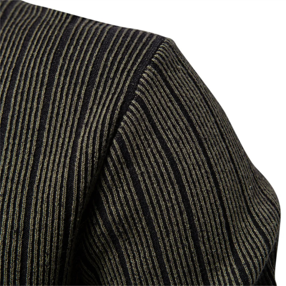 AIOPESON New Design Mens Mock Neck Cotton Pullover Sweaters Autumn Winter Warm Stripped Sweater for Men
