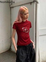 Red T-shirts for Women Y2k Tops Vintage Short Sleeve Print Tees Streetwear Tunic Tshirt Casual Fashion T Shirts 2025 Ropa Mujer