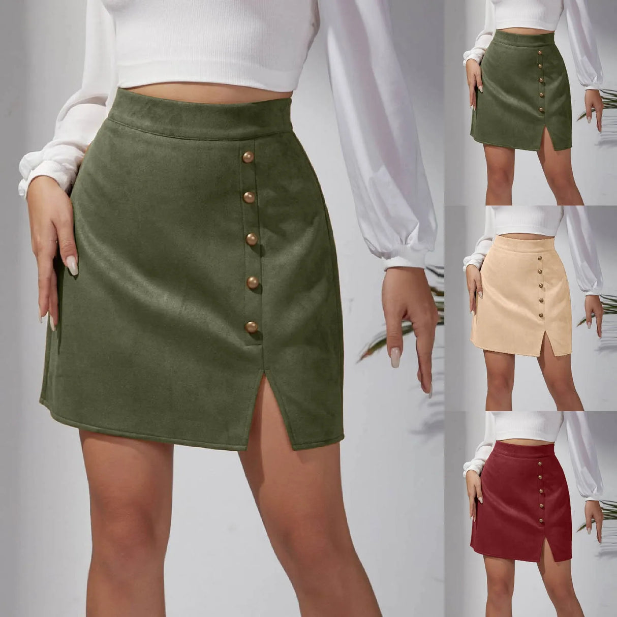 Skirts for Women Women's Solid Color Suede Skirt European And High Waist Metal Buckle Hip Skirt Rip Skirts for Women Length 3