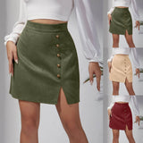 Skirts for Women Women's Solid Color Suede Skirt European And High Waist Metal Buckle Hip Skirt Rip Skirts for Women Length 3