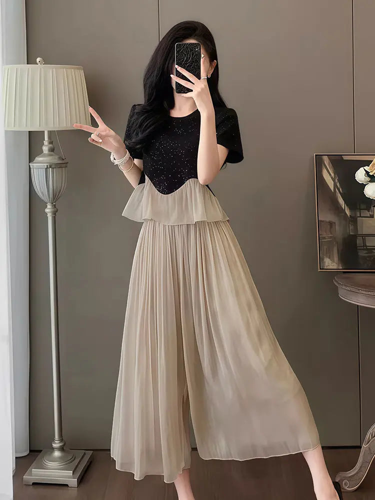 Pant Sets for Women 2 Pieces Ruffle Top and Bottom Promotion With Sleeve Luxury Full Outfit Cheap Cozy Trousers Woman Large Size