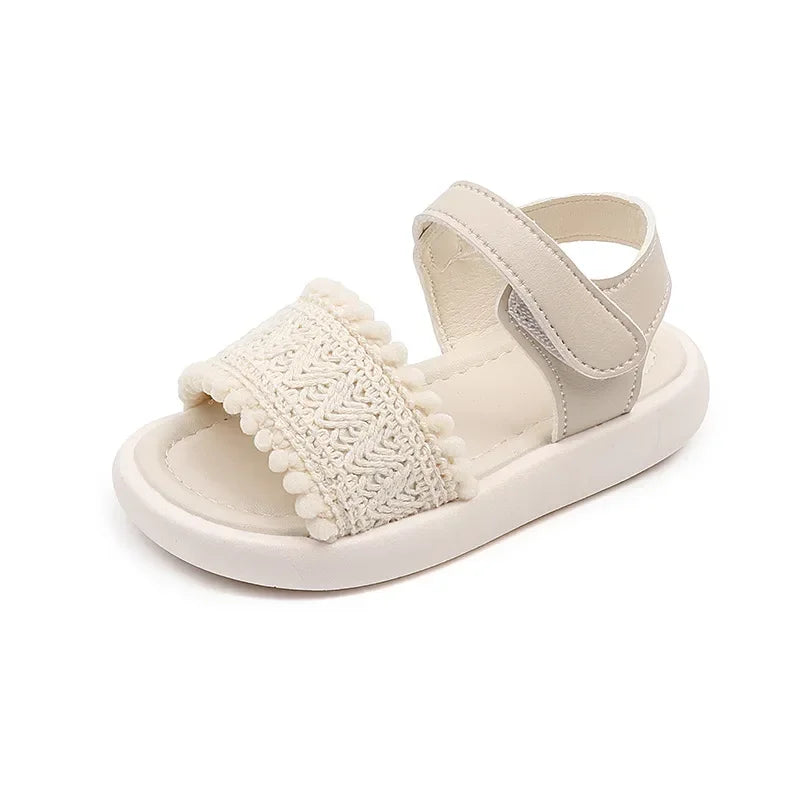Girls Sandals Versatile Casual 2025 Summer New Kids Beach Shoes Non-slip Soft Sole Girls Princess Style Open Toes Soild Color