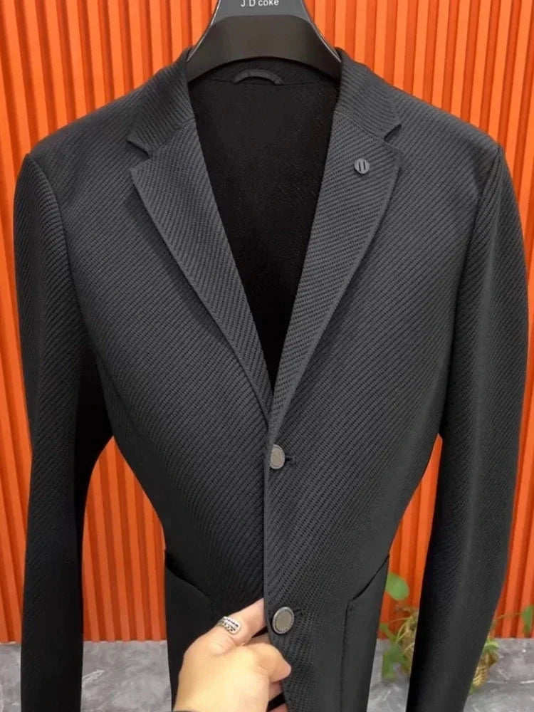 Jacket for Men Long Coats Single Breasted Striped Man Suits and Blazers Simple Original Classic Menswear Fashion 2024 Casual