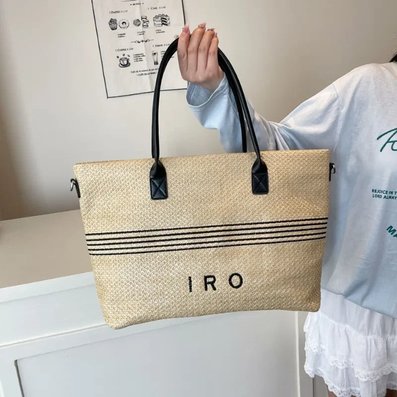 2025 New Woven Tote Bag for Women Bohemian Straw Beach Bag Large Capacity Summer Shoulder Bag Casual Vacation Rattan Purse