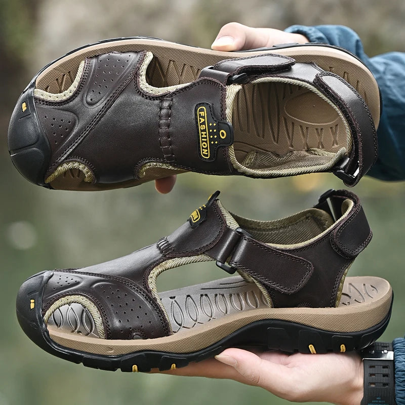 PARZIVAL Summer Men Sandals Genuine Leather Beach Sandals Casual Leather Sandals Male Outdoor Sandals Roman Shoes Dropshipping