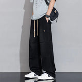 2025 Spring Summer New Vintage Washed Cotton Jeans for Men Clothing Drawstring Straight Men Pants