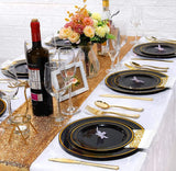 50/25Pieces Black Plastic Plates with Gold Rim-7.5inch Disposable Salad/Dessert Plates Party Plates-Ideal for Weddings& Parties