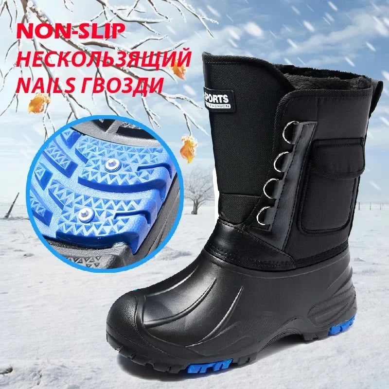 Winter Men's Outdoor Boots Warm Waterproof Snow Boots for Men Fishing Boots Men's Non-slip Hiking Boots Male Sneakers Work Boots