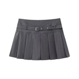 TRZA-Pleated Shorts Skirts for Women, With Belt,Side Zipper, Mid Waist, Female Skort,Fashion