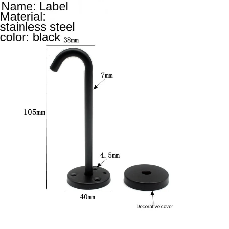 Black Stainless Steel Wall Hook Heavy Duty Fixed Pad Eye Plate Deck Door Buckle U/J-Shaped Heavy Duty Ceiling Mount Hanger