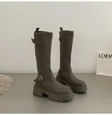 Long Boots Women New Knitted Elastic Boots Retro Thick-soled Women's High Boots Knee-length Boots Elegant Boots and Women shoes