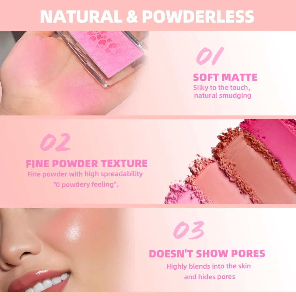 QIBEST New Embossed Blush Peach Pink Orange Tint Makeup Blush Palette Cheek Contour Rouge Long-lasting Face Brightens Blusher